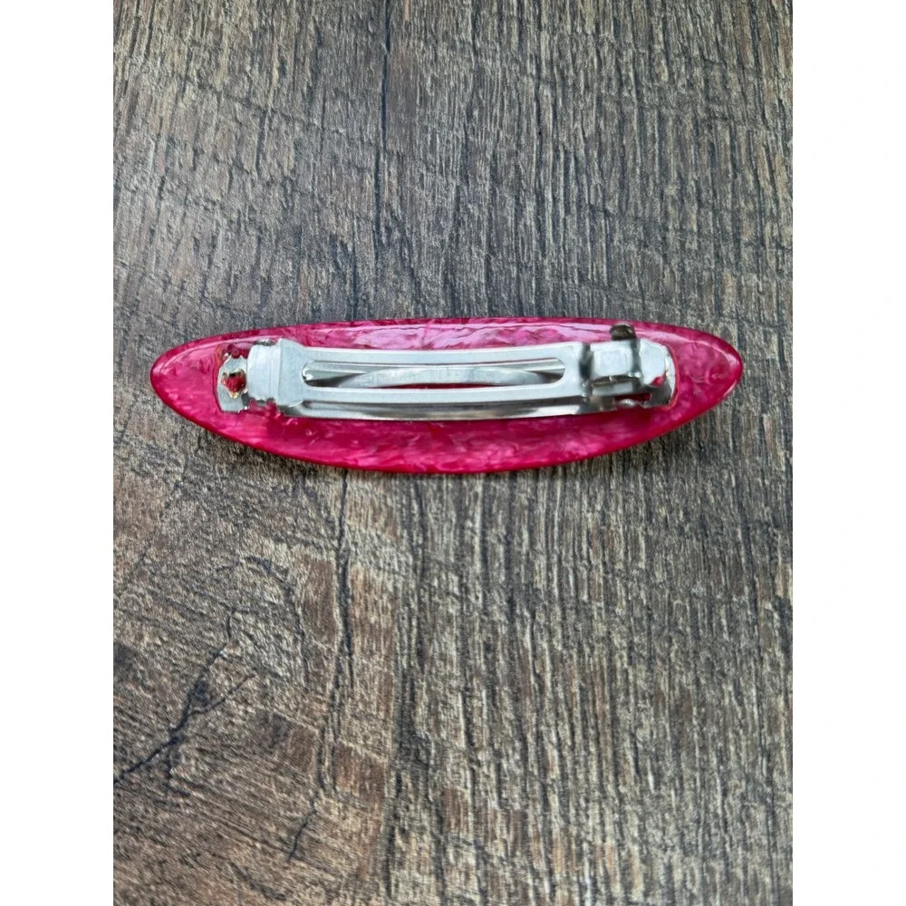Vintage Hair Barrette Lot French Made Pink Pearlescent‎ Black Silver Beaded